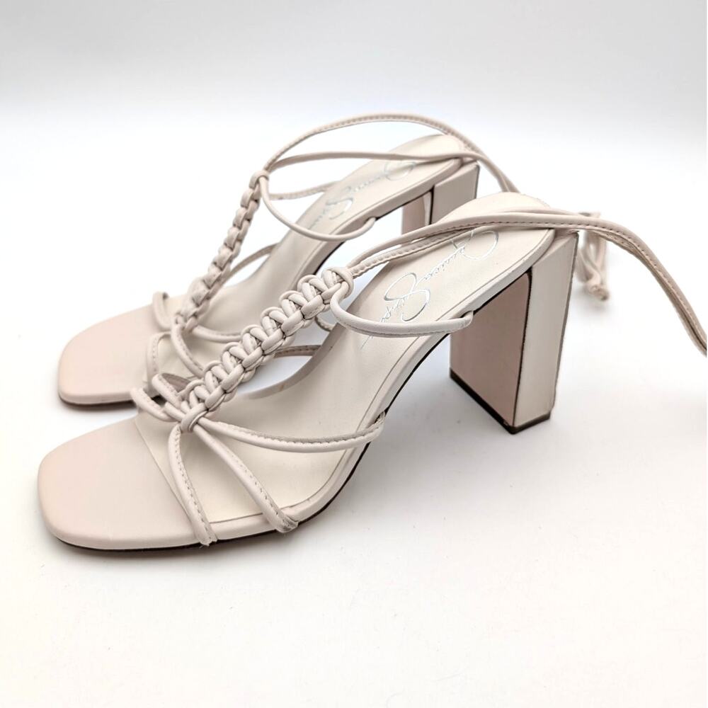 Jessica Simpson Maena Women's Ankle Wrap Heeled Sandals Ivory Size US9M EU40
